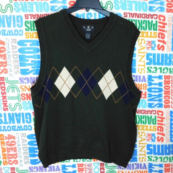 J Riggings Sportswear Argyle Sweater Vest Size L Green Multi Retro - Picture 1 of 3